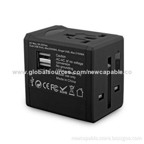 4-in-1 Universal Travel Adapter with Dual USB Outlets, Sized 63x52x59.5mm